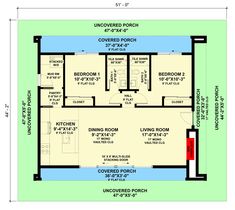 the floor plan for a two bedroom apartment with an attached porch and covered porch area