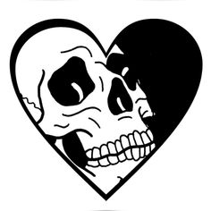 a heart with a skull inside it and the word love in black on white background