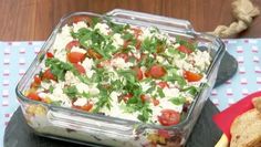 Greek Layer Dip Recipe | Geoffrey Zakarian | Food Network Layered Greek Dip, Summer Dip Recipes, Layer Dip Recipe, Baba Ganush, Greek Layer Dip, Layered Dip Recipes, Greek Dip, Geoffrey Zakarian, Stuffed Pepper Dip