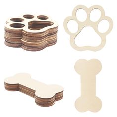 dog paw and bone shaped wooden cutouts