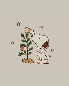 a cartoon dog is standing next to a small christmas tree with a star on it