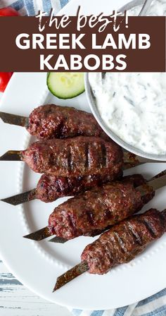 grilled lamb skewers with greek yogurt dip and cucumber