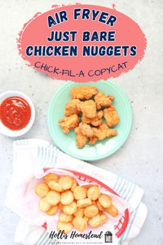 air fryer chicken nuggets on a plate with ketchup