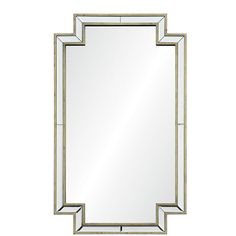 an art deco style mirror with silver trimmings on the edges and a square shaped frame