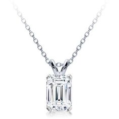 This diamond solitaire pendant is prong set with a emerald-cut 1/3ct, 1/2ct, 3/4ct, or 1ct diamond. The diamond is H/I in color, and SI in clarity. Please select your desired carat weight below. Other color, clarities, and mounting styles are available. Please call for details. Fine Jewelry Solitaire Necklace With Emerald Cut Diamond, Emerald Cut Diamond White Diamond Necklace, Emerald Cut Solitaire Necklace In Diamond White, Emerald Cut Solitaire Diamond Necklace For Anniversary, Emerald Cut Solitaire Diamond Necklace As Gift, White Diamond Cut Necklace, Classic Cubic Zirconia Diamond Necklace With Emerald Cut, Fine Jewelry Emerald Cut Diamond Necklace With Prong Setting, Emerald Cut Diamond Solitaire Necklace In Diamond White