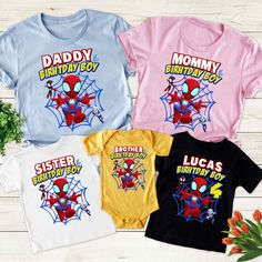 Personalized Spidey Birthday Family Shirt, Spidey Amazing Friends Matching Shirt, Superhero Shirt For Kids, Family Party Theme Outfits LL494 Welcome to our store! I'm dedicated to providing you with exceptional assistance, so please feel free to reach out if you have any special requests or questions. I'll ensure a prompt response to guarantee your satisfaction. To streamline the ordering process, please follow these steps: - Select your preferred color and size. - If applicable, provide customization details in the designated text box. - Click the "Add to Cart" button. You can continue shopping and add more items to your cart. To avoid any confusion during the ordering process, please take note of the material options available for the shirts. Choose the style that best suits your prefere Party Theme Outfits, Spidey Birthday, Birthday Group Shirts, Superhero Shirt, Superhero Birthday Party, Amazing Friends, Group Shirts, Family Party, Superhero Birthday