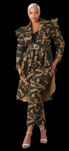 For Her NYC 81896 1 piece High Low Jacket Color: Gray Camouflage, Green Camouflage Sizes: S, M, L, XL, 1X, 2X Fitted Camouflage Military Outerwear, Fall Camouflage Outerwear For Work, Camouflage Outerwear For Workwear In Fall, Pant Suits For Women, Shoe Ideas, Camouflage Green, Black Olives, Camouflage Jacket, Camo Fashion