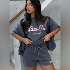 White Fox Boutique Season 7 Oversized Tee Shirt. Brand New With Tags, No Flaws. Size S/M White Fox Top, White Fox Shorts, White Fox Clothes, White Fox Aesthetic, Loungewear Aesthetic, Fox Hoodie, Styling Outfits, Boutique Shirts, Oversized Tee Shirt