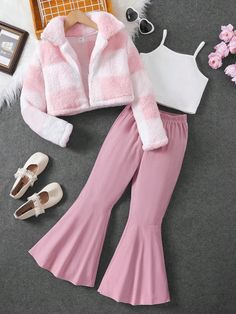 Pink Casual Collar   Colorblock  Embellished Non-Stretch  Teen Girls Clothing Cute Outfits With Shorts, Adrette Outfits, Fest Outfits, Cute Dress Outfits, Casual Preppy Outfits, Trendy Outfits For Teens, Quick Outfits, Cute Preppy Outfits, Easy Trendy Outfits