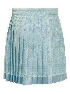 Pleated short skirt in silk twill. Button closure. Blue color.Composition: 100% Silk | Versace Women's Skirt Silk Twill in Pale Blue | SS24 Elegant Flowy Mini Skirt For Daywear, Spring Formal Short Pleated Skirt, Blue Silk Relaxed Skirt, Blue Silk Relaxed Skirt Bottoms, Summer Formal Silk Pleated Skirt, Formal Summer Silk Pleated Skirt, Chic Formal Silk Pleated Skirt, Elegant Spring Mini Skirt For Daywear, Blue Silk Lined Bottoms