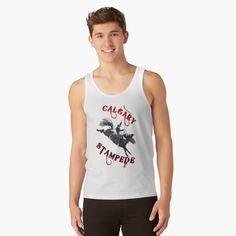 a man wearing a white tank top with the words witches be trickin on it