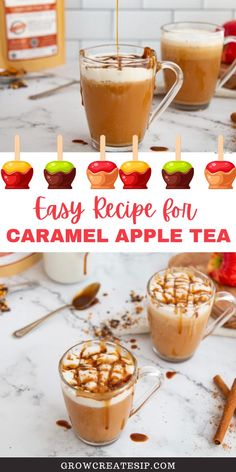 homemade caramel apple tea recipe with text overlay