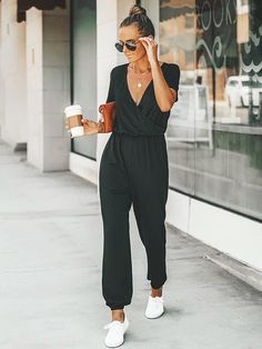 MISS PETAL V-neck Short Sleeve Jumpsuit For Woman Casual Long Jogger Pants Playsuit 2023 Summer Overalls Bodysuits Rompers Womens Summer Jumpsuits, Summer Overalls, Winter Jumpsuit, Jumpsuit Casual, Maxi Jumpsuit, Jumpsuit Elegant, Jumpsuit Summer, Long Romper, Short Sleeve Jumpsuits