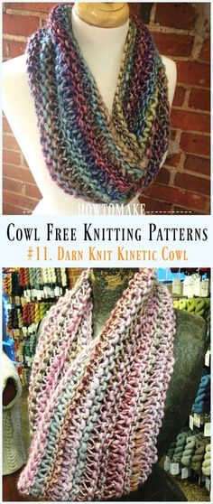 the cowl - free knitting pattern is shown in two different colors