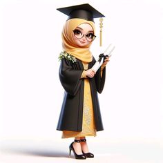 a woman dressed in a graduation gown and holding a book with a flower on it