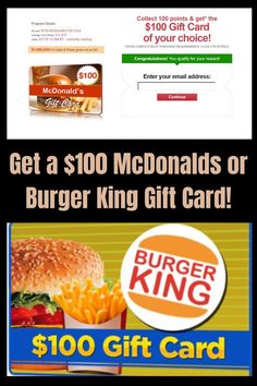 the burger king gift card is on sale for $ 100