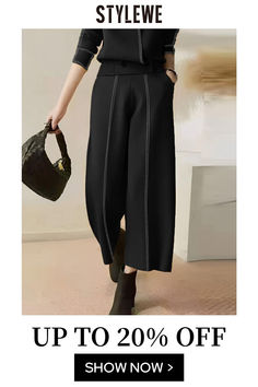 Black Solid Color Bottoms For Workwear, Casual Black Wide Leg Pants With Pockets, Casual Black Bottoms With Contrast Stitching, Black Wide Leg Pants With Contrast Stitching, Trendy Black Pants With Contrast Stitching, Black Pants With Welt Pockets For Spring, Black Wide Leg Pants With Side Pockets For Fall, Black Baggy Bottoms With Contrast Stitching, Black Workwear Bottoms With Patch Pockets