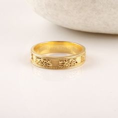 Minimal 925 Sterling Silver Ring - Solid Gold Plated Ring - Vintage Ring - Miniature Embossed Stacking Band - Floral Pattern Wedding Ring Item Code: BJ8949 Metal: 925 Sterling Silver NOTE: The whole ring have Genuine 925 Sterling Silver ONLY Rich Look, High Quality Black Rhodium Plating with 0.25 Micron Rose Gold and Gold Plating on encircling bands. * Please note that there will be slight variations in the actual product that you receive. * All our jewelry is Micron Plated which is higher quali Gold Sterling Silver Bands For Weddings, Hallmarked Filigree Toe Ring For Wedding, Gold Etched Band As Gift, Gold Etched Bands As Gift, Gold Etched Bands For Gifts, Gold Etched Bands For Gift, Gold Etched Sterling Silver Rings, Gold Sterling Silver Rings With Etched Details, Sterling Silver Filigree Ring With Decorative Band For Wedding