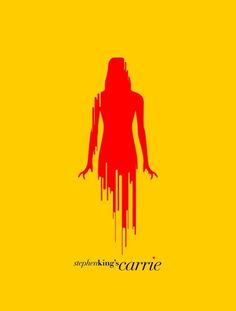 the silhouette of a woman with red paint dripping down on her body and arms, against a yellow background