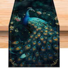 an image of a peacock with feathers on it's back and flowers in the background