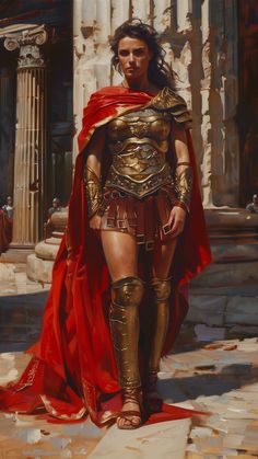 a painting of a woman dressed in roman armor