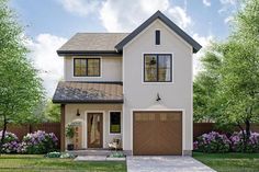 this is an artist's rendering of a two - story house with garages