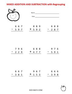 the worksheet for addition and subtraction with regrouping is shown