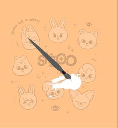 a clock with an image of cats and rabbits on it's face in the background