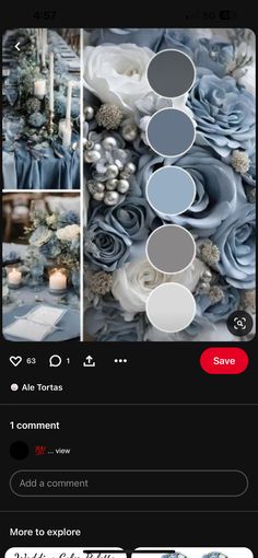 an instagram page with blue roses and other things on the bottom right hand corner