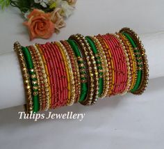 Green Bangles Set, Green Bangles, Traditional Bangles, Peach And Green