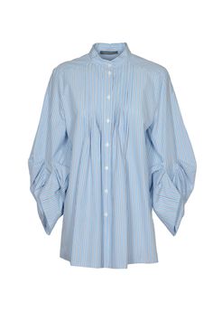 Balloon-sleeved Stripe Shirt from Alberta FerrettiComposition: 100% Cotton Casual Long Sleeve Blouse With Set-in Sleeves, Casual Long Sleeve Tops With Set-in Sleeves, Spring Blouse With 3/4 Gathered Sleeves, Relaxed Fit Tops With Pleated Sleeves For Daywear, Relaxed Fit Shirt With Cuffed Sleeves For Daywear, Summer Long Sleeve Blouse With Cuffed Sleeves, Blue Blouse With Pleated Sleeves For Spring, Blue Shirt With Cuffed Sleeves For Spring, Long Sleeve Blouse With Cuffed Sleeves For Summer