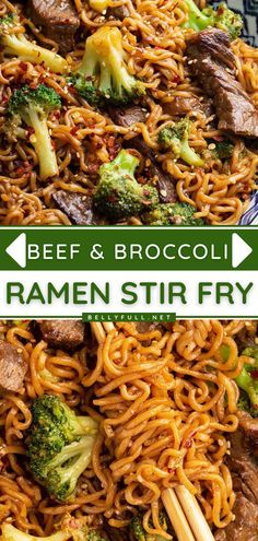 beef and broccoli ramen stir fry with chopsticks