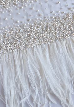 Haute Couture fabric Hand embroidered pearls and feathers in | Etsy Danielle Frankel, Haute Couture Fabric, Couture Fabric, Haute Couture Embroidery, Pearl Embroidery, Tambour Embroidery, Couture Embroidery, Couture Mode, Design Textile