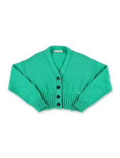 Cotton Cardigan By Marni. Featuring: V-neck Buttons Fastening Long Sleeves Dishvelled Details Contrasting Logo Embroidery At Front Rib Trims Composition: 100% cotton Green Cotton V-neck Outerwear, Green Cotton V-neck Cardigan, Ss24 Outfits, Versace Designer, Gucci Shop, Chloe Purses, Versace Shop, Kenzo Kids, Full Look