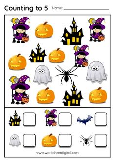 halloween themed counting game with pumpkins and ghost