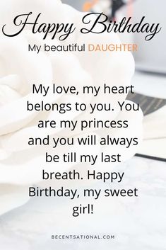 a birthday card with a white rose on it and the words happy birthday my beautiful daughter