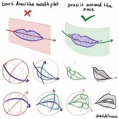 how to draw lips with different shapes and lines on the bottom half of each lip