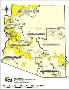 a map with yellow areas and the names of various departments in each state, including