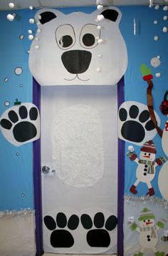 a door decorated to look like a polar bear