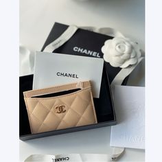 Classic Chanel Card Holder Caviar Quilted Beige Gold-Tone Metal This Is Used But Like New! Excellent Condition. Comes With: Box Dust Bag Authenticity Card Ribbon And Chanel Camellia Flower This Is An Authentic Chanel Caviar Quilted Card Holder In Beige. This Chic Cardholder Is Crafted Of Luxurious Caviar Leather In Beige. It Features A Light Gold Chanel Cc Logo And Card Slots On Either Side Of The Main Compartment. Luxury Card Holder Women, Chanel Cardholder, Chanel Camellia Flower, Chanel Card Holder, Classic Chanel, Chanel Camellia, Gold Chanel, Camellia Flower, Luxury Card