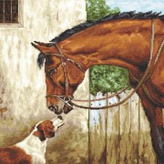 a painting of a horse and a dog