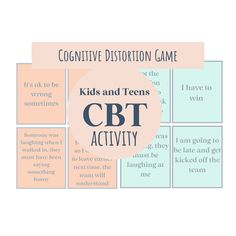 Are you a counselor or therapists working with kids or teens experiencing anxiety or other disorders? These thought distortions cards are perfect for counselors or therapists that want to teach kids and teens  about cognitive distortions. CBT and Mental health does not have to be boring. Make learning about emotional regulation fun and promote resilience at the same time with these cards. These cards are based on cognitive distortions associated with CBT and based on common issues kids and teens Cbt Activities For Middle School, Cbt For Kids, Cbt Games, Thought Distortions, Coping Skills Activity, Mental Health Activity, Child Therapy Activities, Cbt Activities