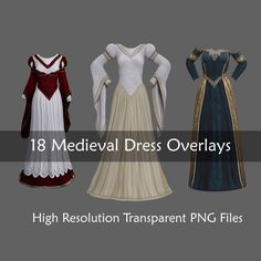 four medieval dress overlays with the text high resolution transparent png files available