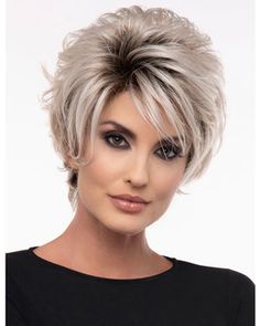 Micki | Lace Front & Monofilament Synthetic Wig by Envy - Best Wig Outlet Wilshire Wigs, Short Lace Front Wigs, Wig Outlet, Vivica Fox Wigs, Best Wig Outlet, Light Blonde Highlights, Blonde With Dark Roots, Monofilament Wigs, Soft Edges