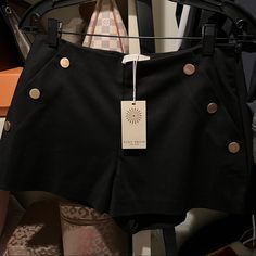 These Are A Size 6 In Black With Gold Button Detail. Nwt And Bought At Saks. Elegant Shorts With Buttons, Chic High-waisted Button Closure Shorts, Elegant High-waisted Shorts With Button Closure, Elegant High Waist Shorts With Button Closure, Elegant Short Bottoms With Button Closure, Chic Fitted Shorts With Button Closure, Elegant Short Bottoms With Buttons, Chic Shorts With Button Closure For Work, Chic Workwear Shorts With Button Closure