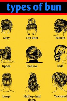 Types Of Hair Bun, Types Of Buns, Hairstyles Names, Low Bun Hairstyles, Hairstyle Names, Hair Upstyles, Long Hair Updo, Bun Hairstyles For Long Hair, Silky Hair