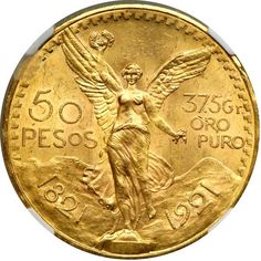 a gold coin with an angel on it