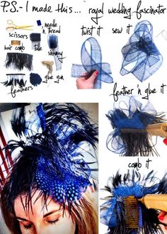 Tutorial: D.I.Y. Royal Fascinator, by Leah Chernikoff of "P.S.- I Made This" on fashionista.com (28 Apr. 2011) Diy Fascinator, How To Make Fascinators, Fascinator Hats Diy, Costume Venitien, Buat Pita, Wedding Fascinators, Kentucky Derby Hats, Feather Fascinators, Diy Hat