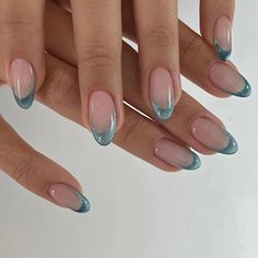 Elegant French Tip Nail Art with Light Blue Glitter Accents – Queencloth French Nail Art, Cat Eye Nails, Nail Swag, False Nail, French Tip Nails, Blue Nails, False Nails, Almond Nails