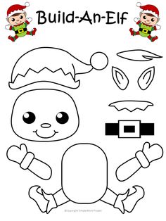 a paper doll with santa claus hat and other items to make it look like an elf